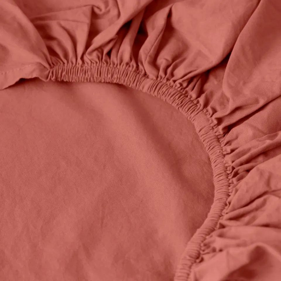 Carré Blanc Drap housse coton lavé Songe terre cuite| Draps Housse