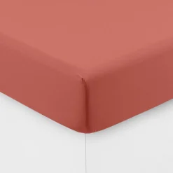 Carré Blanc Drap housse coton lavé Songe terre cuite| Draps Housse