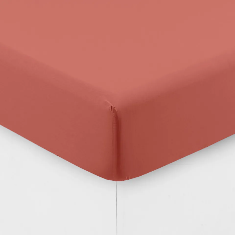 Carré Blanc Drap housse coton lavé Songe terre cuite| Draps Housse