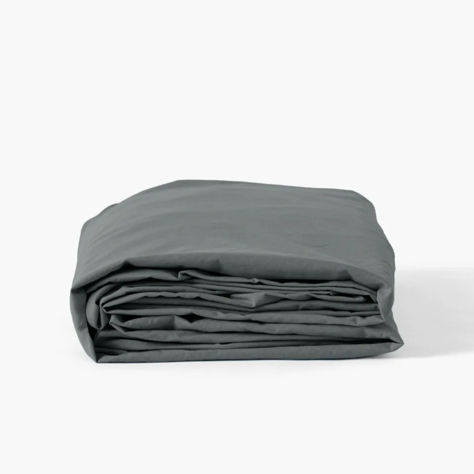 Carré Blanc Drap housse coton lavé Songe kaki cendré| Draps Housse