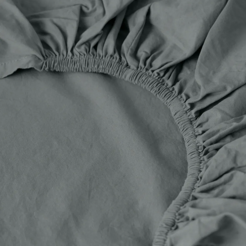 Carré Blanc Drap housse coton lavé Songe kaki cendré| Draps Housse