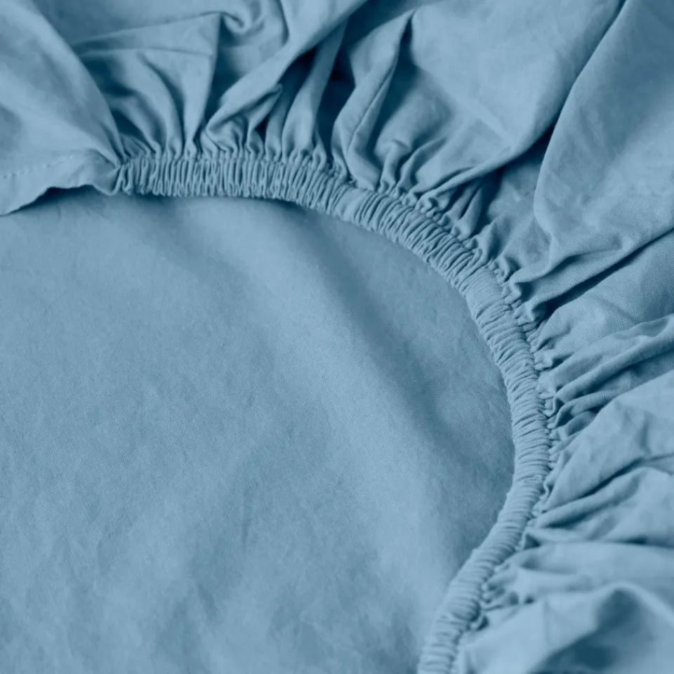 Carré Blanc Drap housse coton lavé Songe bleu baltique| Draps Housse