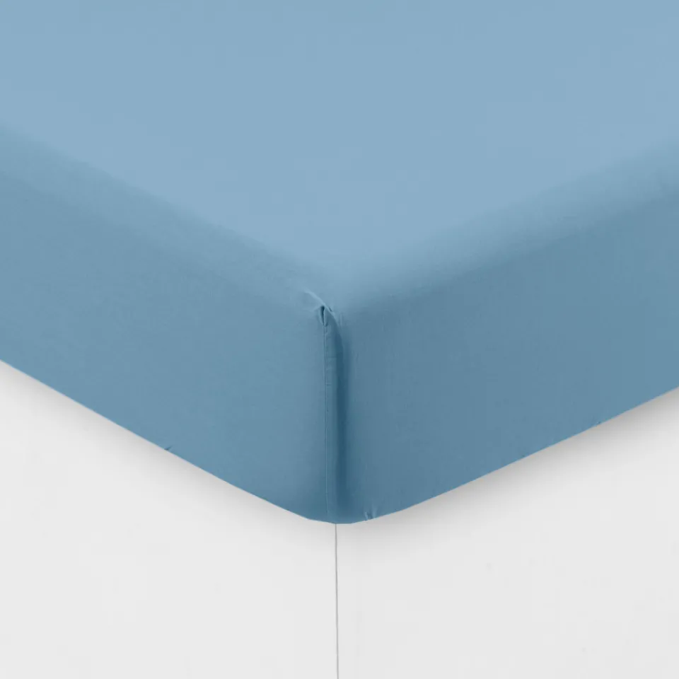 Carré Blanc Drap housse coton lavé Songe bleu baltique| Draps Housse