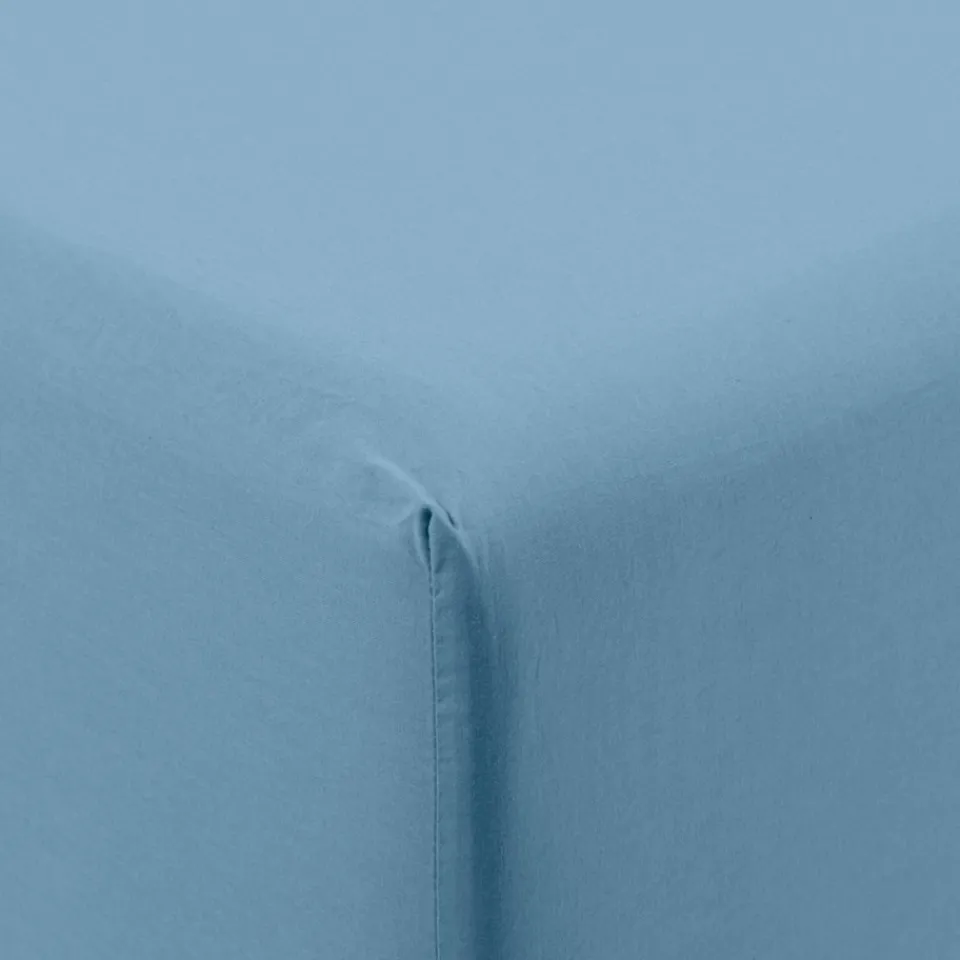 Carré Blanc Drap housse coton lavé Songe bleu baltique| Draps Housse