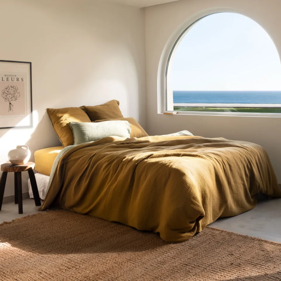 Carré Blanc Drap housse gaze de coton Infini écorce et absynthe| Draps Housse