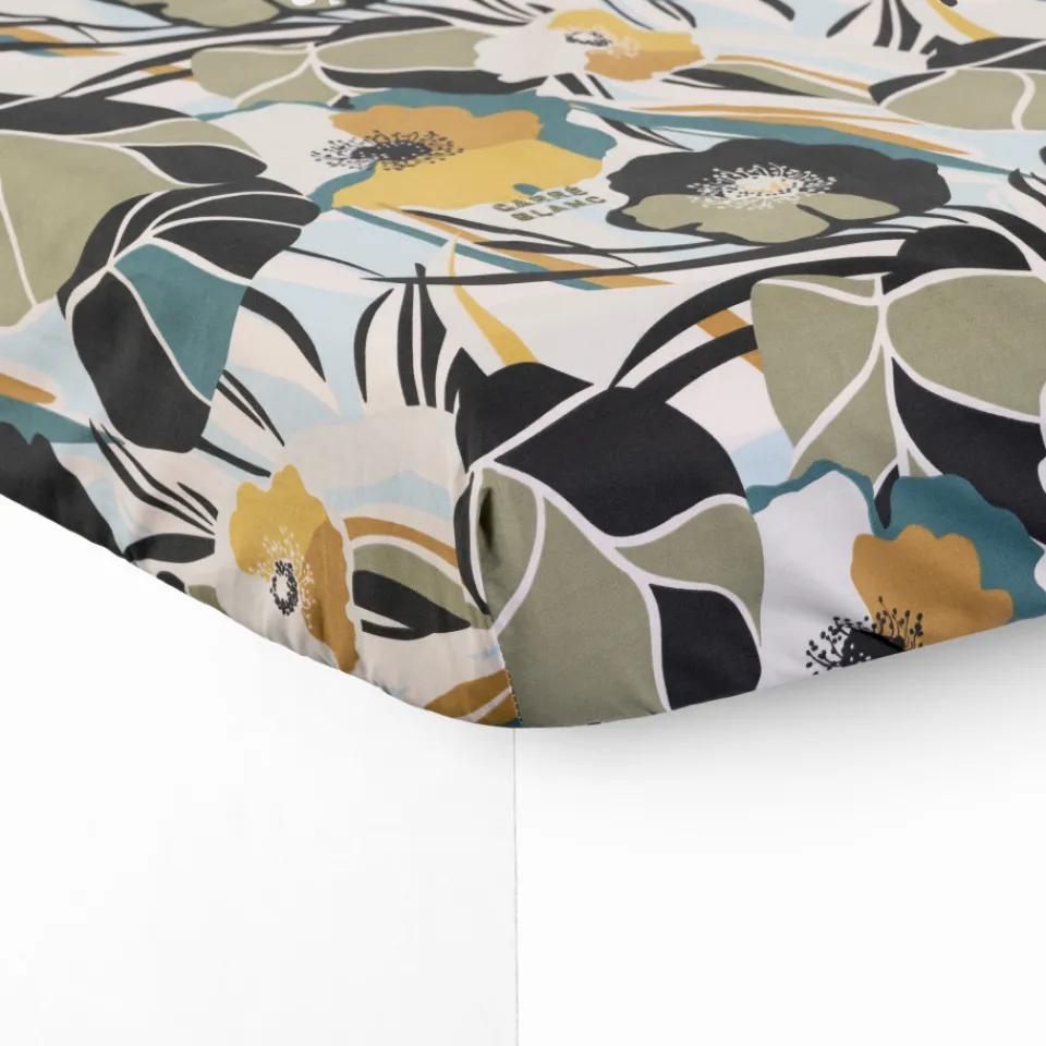 Carré Blanc Drap housse percale de coton Neo ficelle floral| Draps Housse