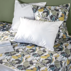 Carré Blanc Drap housse percale de coton Neo ficelle floral| Draps Housse