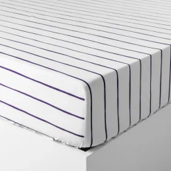 Carré Blanc Drap housse percale de coton imprimé rayures Ode| Draps Housse