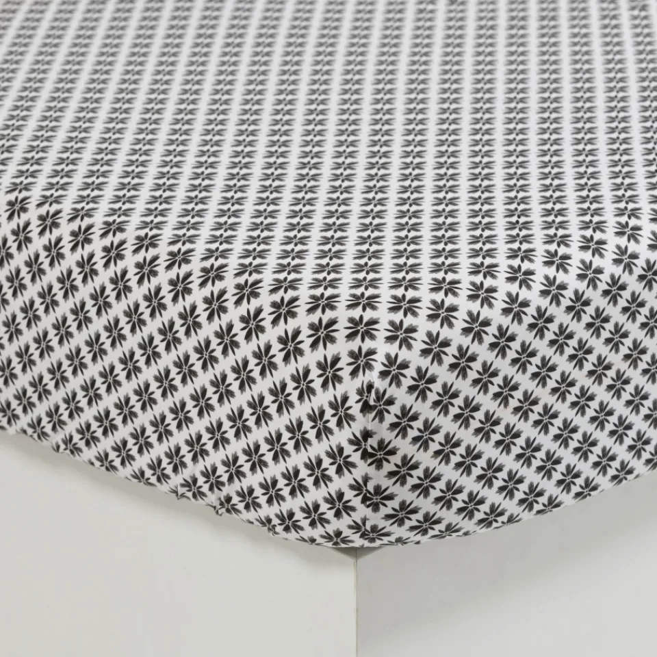 Carré Blanc Drap housse percale de coton Azulejos| Draps Housse