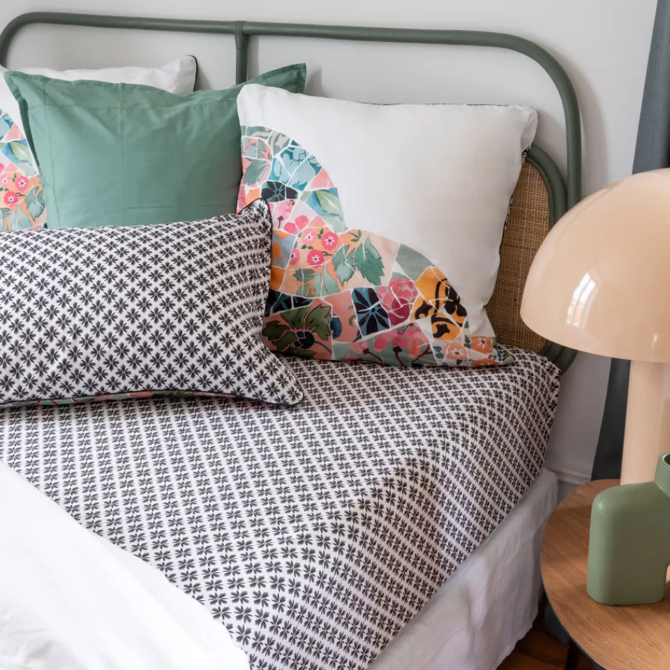 Carré Blanc Drap housse percale de coton Azulejos| Draps Housse