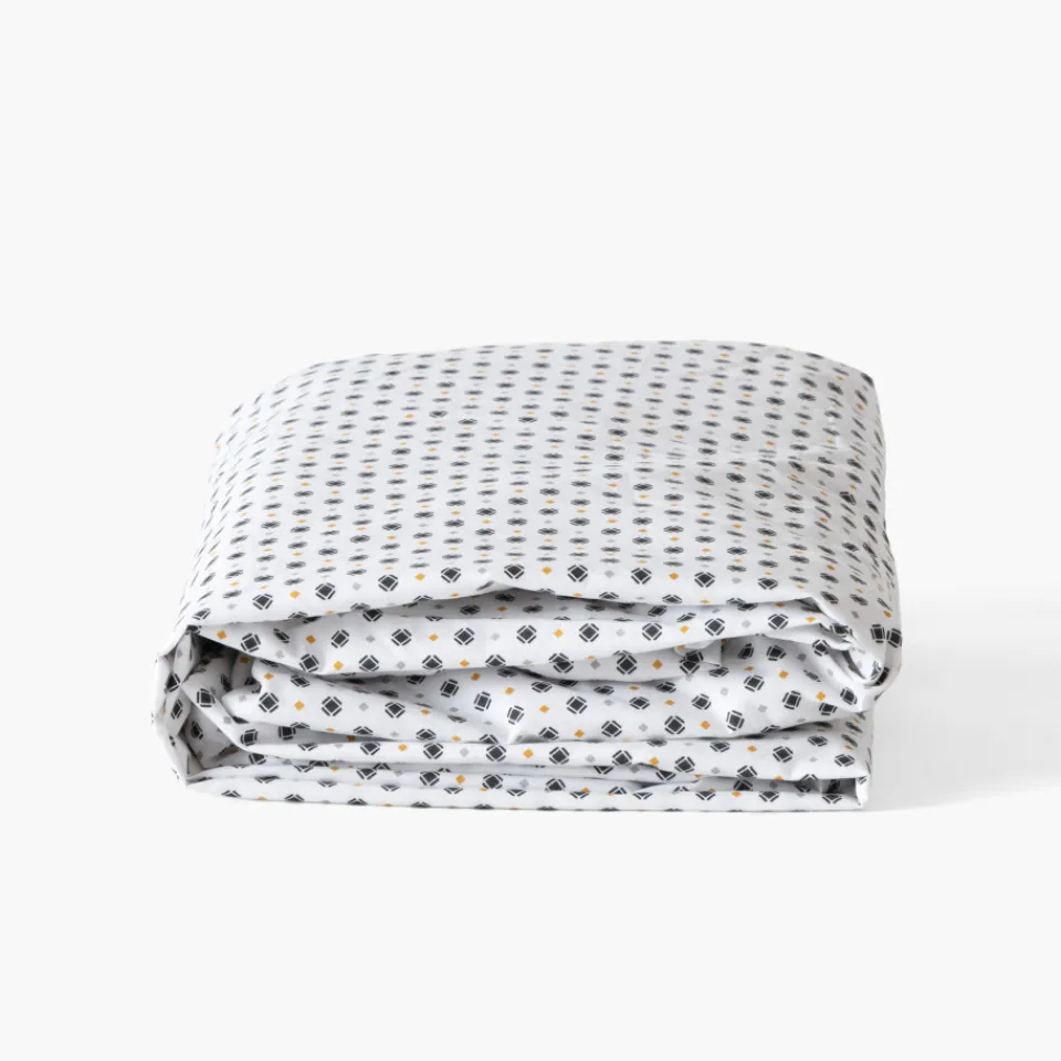 Carré Blanc Drap housse percale de coton Neo anthracite géométrique| Draps Housse