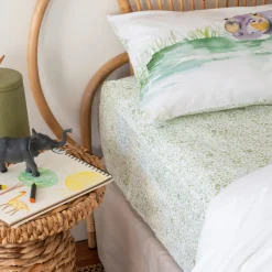 Carré Blanc Drap housse pur coton bio Safari|Enfant Linge De Litbio|Draps Housse