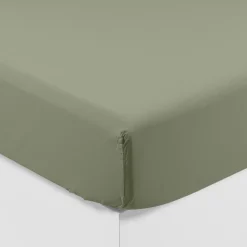 Carré Blanc Drap housse pur coton lavé biologique Souffle sauge| Draps Housse