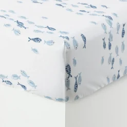Carré Blanc Drap housse pur coton Océanos|Enfant Draps Housse