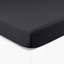 Carré Blanc Drap housse satin de coton uni Prestige noir| Draps Housse