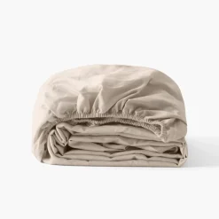 Carré Blanc Drap housse satin de coton lavé bio Quartz dune|Femme Coffrets Cadeaux|Draps Housse