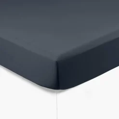 Carré Blanc Drap housse satin de coton uni Prestige bleu nuit| Draps Housse