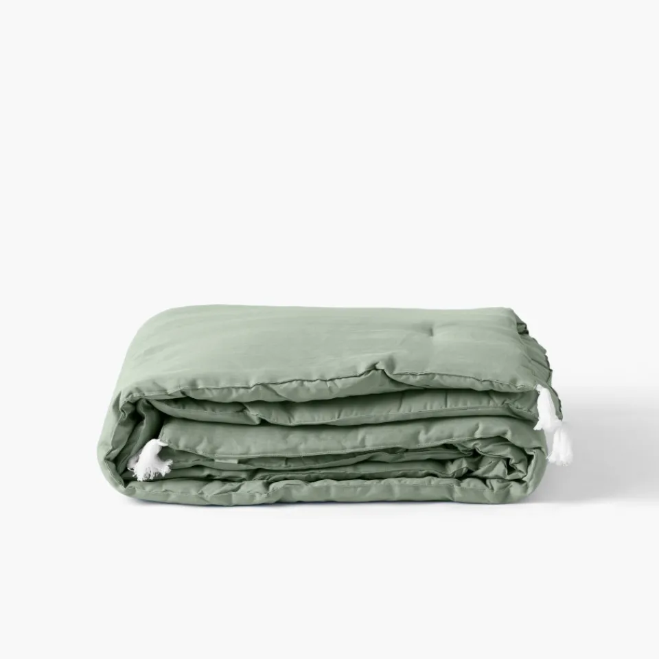 Carré Blanc Edredon lin et coton lavé Songe eucalyptus| Plaids Et Couvre-lits|Plaids