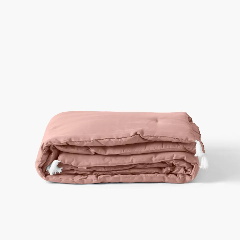 Carré Blanc Edredon lin et coton lavé Songe rose cendré| Plaids Et Couvre-lits|Plaids