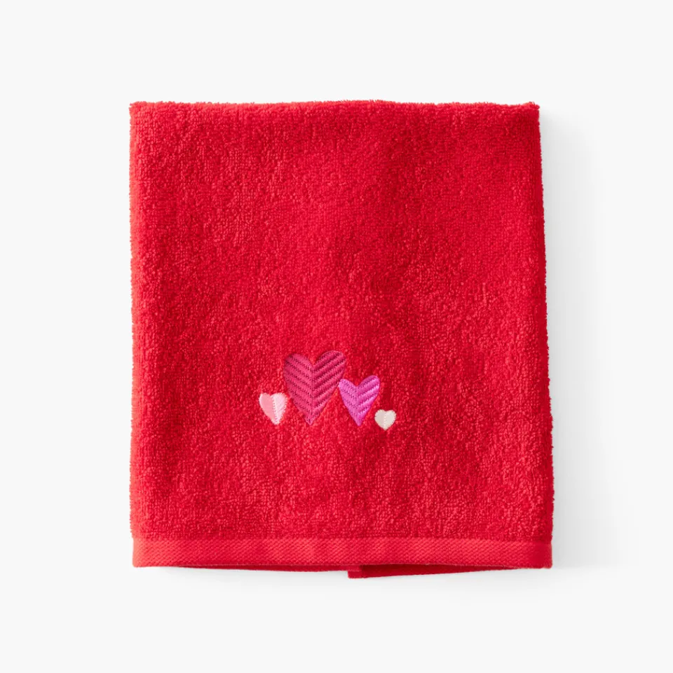 Carré Blanc Essuie mains coton Aime rouge| Torchons & Essuie-mains