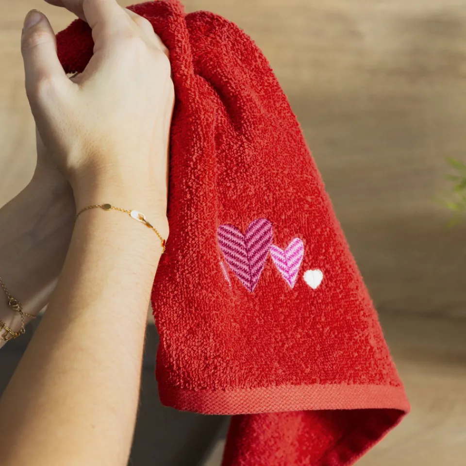 Carré Blanc Essuie mains coton Aime rouge| Torchons & Essuie-mains