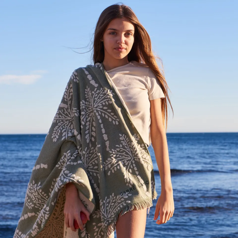 Carré Blanc Fouta coton Cocotier kaki| La Plage