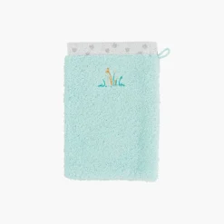 Carré Blanc Gant de toilette coton biologique Devine céladon|Enfant Gants De Toilette