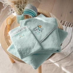 Carré Blanc Gant de toilette coton biologique Devine céladon|Enfant Gants De Toilette