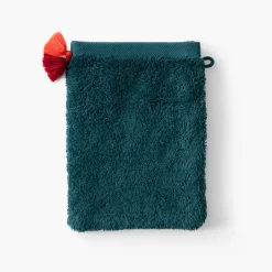 Carré Blanc Gant de toilette coton Eclats bleu pétrole| Gants De Toilette