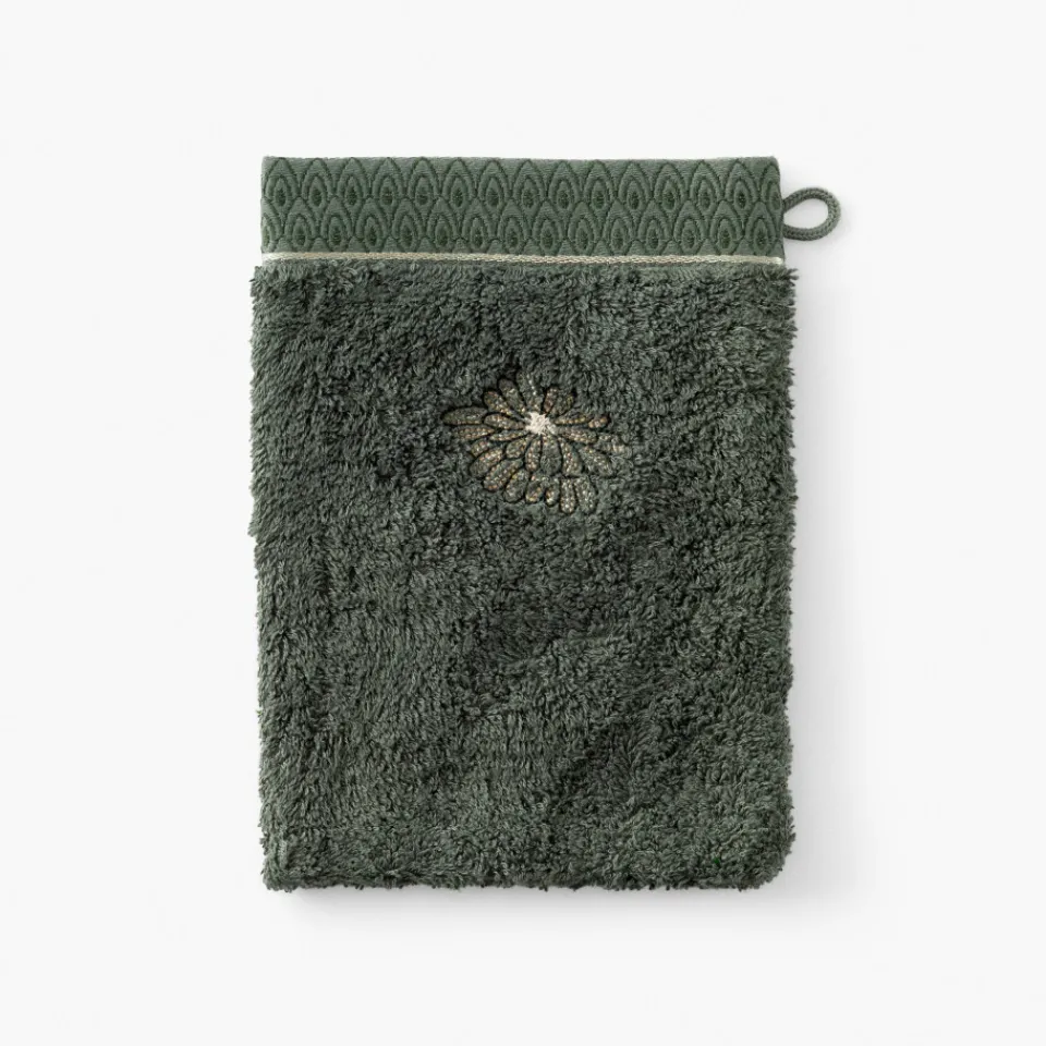 Carré Blanc Gant de toilette coton et viscose de bambou Silvalys vert forêt| Gants De Toilette