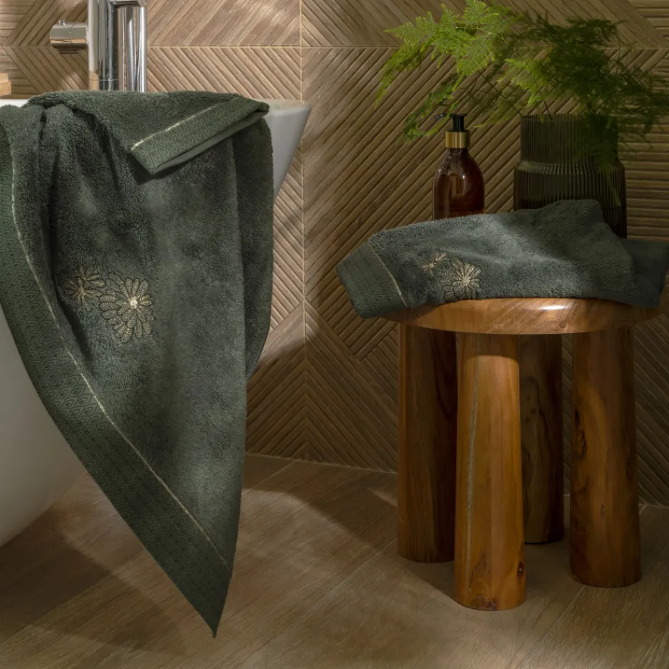 Carré Blanc Gant de toilette coton et viscose de bambou Silvalys vert forêt| Gants De Toilette