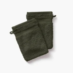 Carré Blanc Gant de toilette coton Lola II vert kaki| Gants De Toilette