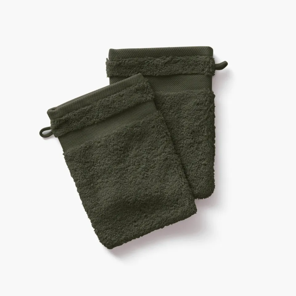 Carré Blanc Gant de toilette coton Lola II vert kaki| Gants De Toilette
