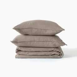 Carré Blanc Housse de couette enfant lin et coton lavé Songe taupe|Enfant Housses De Couette