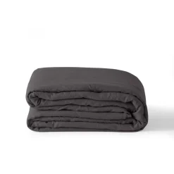 Carré Blanc Housse de couette lin et coton lavé Songe charbon| Housses De Couette