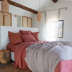 Carré Blanc Housse de couette lin et coton lavé Songe terre cuite| Housses De Couette