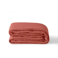 Carré Blanc Housse de couette lin et coton lavé Songe terre cuite| Housses De Couette