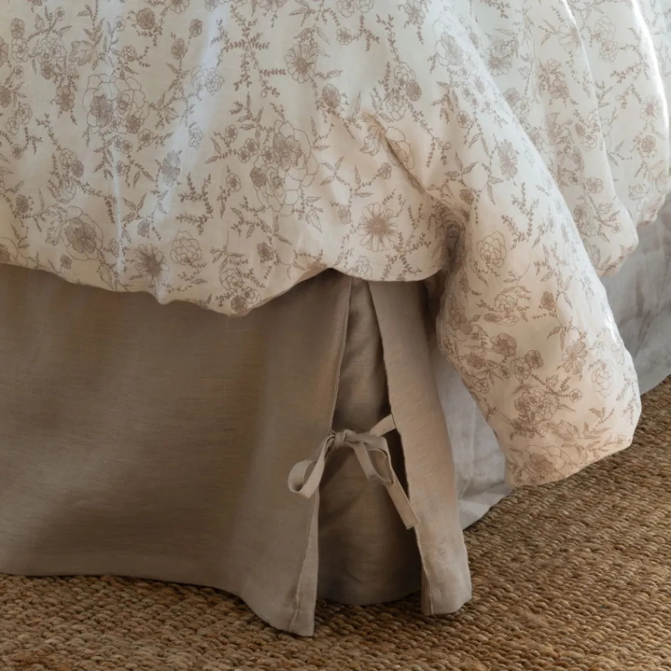 Carré Blanc Housse de couette lin et coton lavé Songe grège floral| Housses De Couette