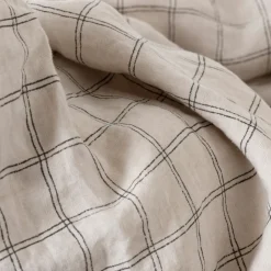 Carré Blanc Housse de couette lin et coton lavé Songe charbon carreaux| Housses De Couette