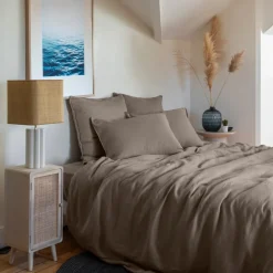 Carré Blanc Housse de couette lin et coton lavé Songe taupe| Housses De Couette