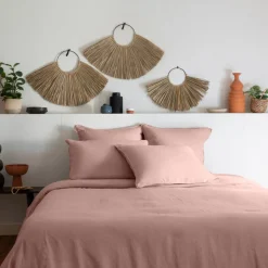 Carré Blanc Housse de couette lin et coton lavé Songe rose cendré| Housses De Couette