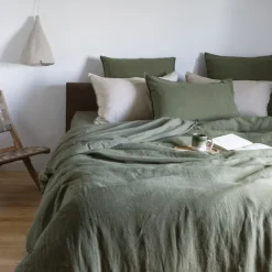 Carré Blanc Housse de couette lin et coton lavé Songe bocage| Housses De Couette