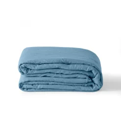 Carré Blanc Housse de couette lin et coton lavé Songe bleu baltique| Housses De Couette