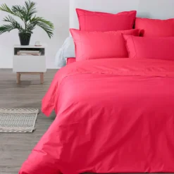 Carré Blanc Housse de couette percale de coton Neo framboise| Housses De Couette