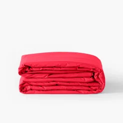 Carré Blanc Housse de couette percale de coton Neo framboise| Housses De Couette