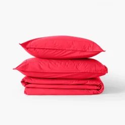 Carré Blanc Housse de couette percale de coton Neo framboise| Housses De Couette