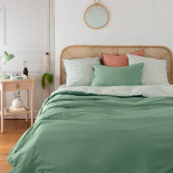 Carré Blanc Housse de couette percale de coton Neo thym végétal| Housses De Couette