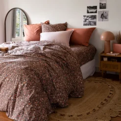 Carré Blanc Housse de couette percale de coton Neo Bleu Prusse Floral| Housses De Couette