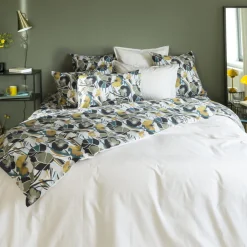 Carré Blanc Housse de couette percale de coton Neo ficelle floral| Housses De Couette