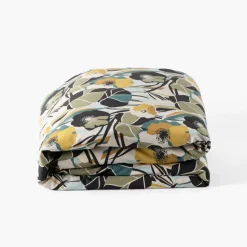 Carré Blanc Housse de couette percale de coton Neo ficelle floral| Housses De Couette